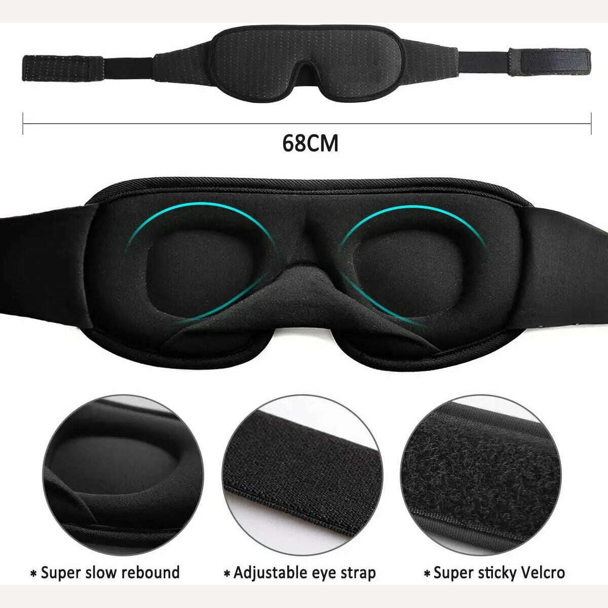 3D Mask for Sleep Eye Mask Lights Blockout Soft Padded Sleeping Masked Fabric Cover Shade Blindfold Eyepatch - KIMLUD