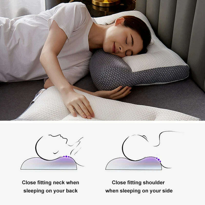 KIMLUD, 3D Neck Pillow Orthopedic To Help Sleep And Protect The Neck High Elastic Soft Porosity Washable Pillows Bedding For Hotel Home, KIMLUD Womens Clothes