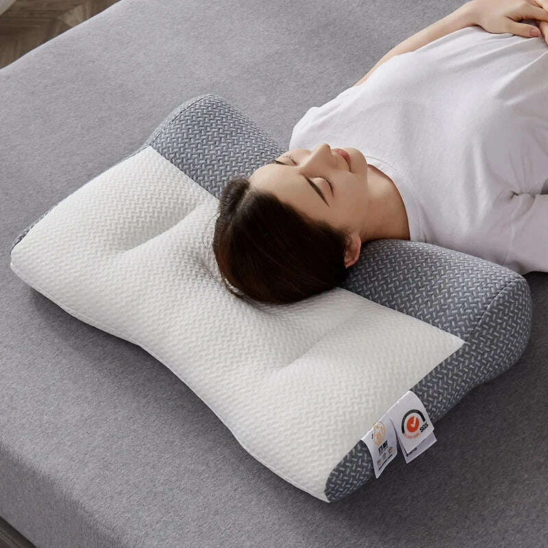 KIMLUD, 3D Neck Pillow Orthopedic To Help Sleep And Protect The Neck High Elastic Soft Porosity Washable Pillows Bedding For Hotel Home, Grey / 48X74CM-1PC, KIMLUD Womens Clothes