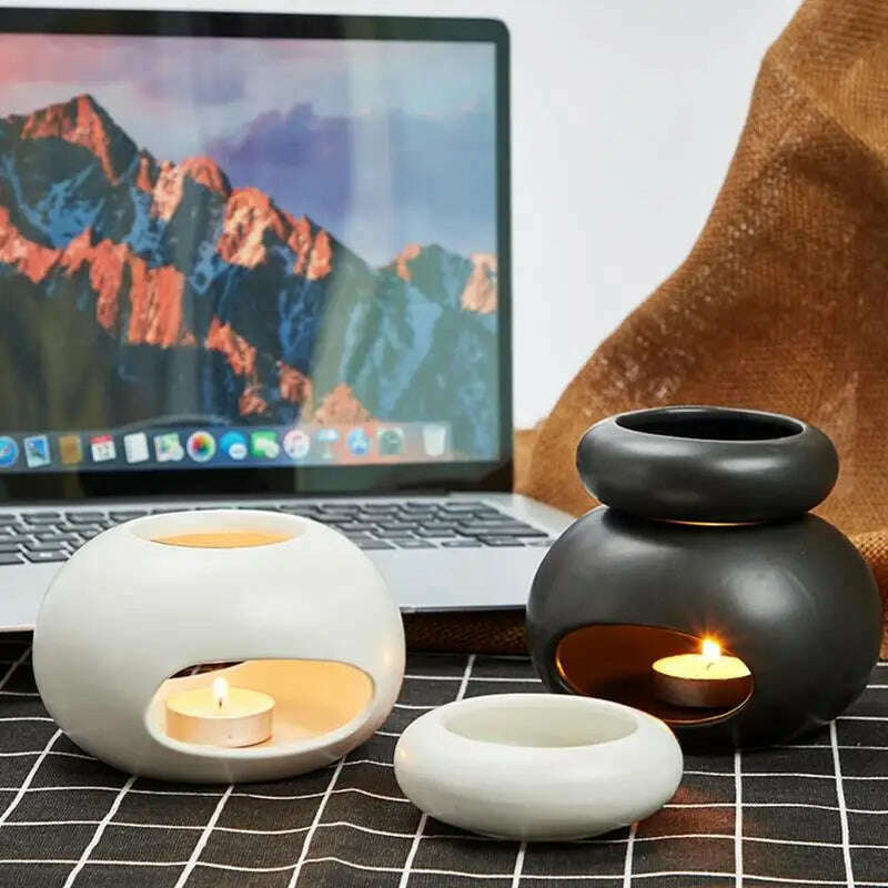 KIMLUD, 3In1 Candle Essential Oils Burner Big Capacity Separated Aromatherapy Oil Lamp Candlestick Fragrance Burners Home Wedding Spa, KIMLUD Womens Clothes
