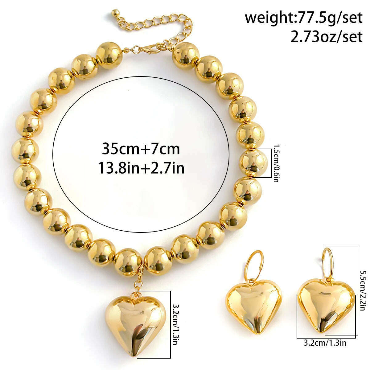 3Pcs Punk Love Heart Pendant Choker Necklace Bracelet for Women Vintage Piercing Drop Earring Grunge Jewelry Set Steampunk Men - KIMLUD