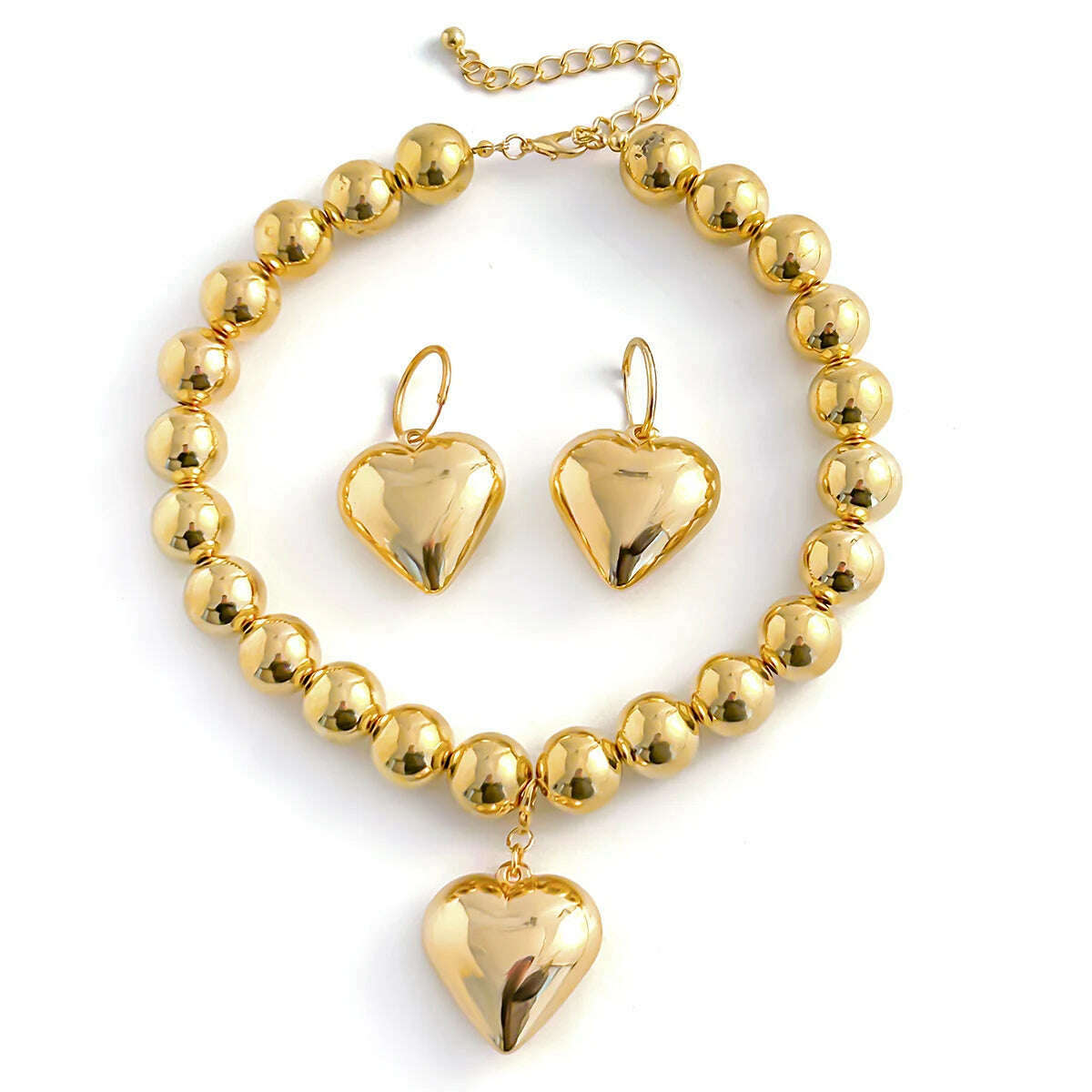 3Pcs Punk Love Heart Pendant Choker Necklace Bracelet for Women Vintage Piercing Drop Earring Grunge Jewelry Set Steampunk Men - KIMLUD