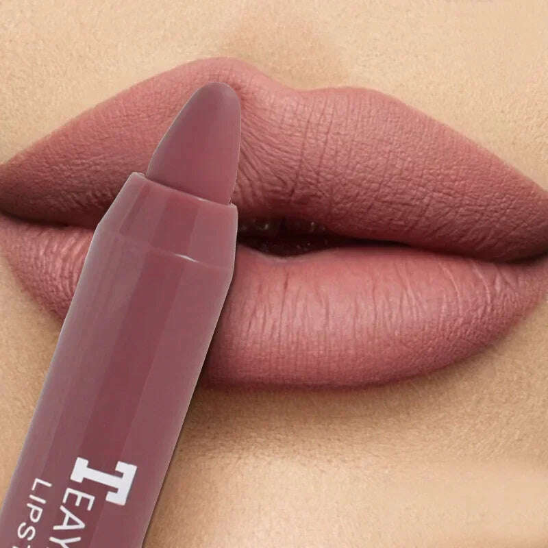 3PCS/set Velvet Matte Lipstick Pen Cosmetics Waterproof Lasting Nude Crayon Lipsticks Non Sticky Brown Lip Liner Pencil Makeup - KIMLUD