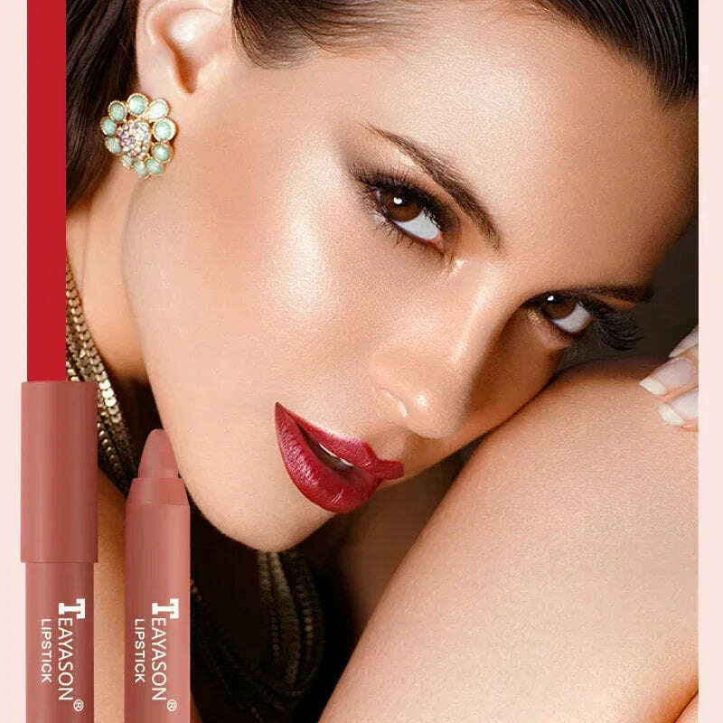 3PCS/set Velvet Matte Lipstick Pen Cosmetics Waterproof Lasting Nude Crayon Lipsticks Non Sticky Brown Lip Liner Pencil Makeup - KIMLUD
