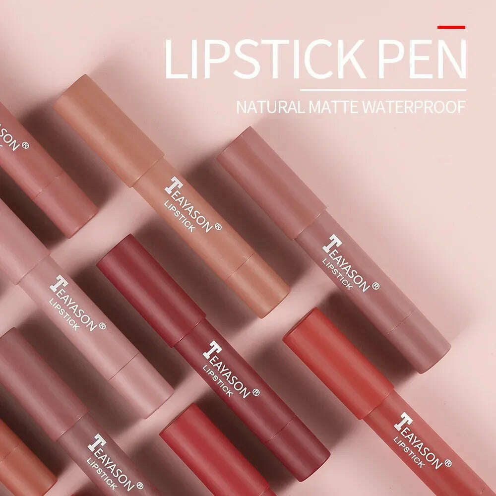 3PCS/set Velvet Matte Lipstick Pen Cosmetics Waterproof Lasting Nude Crayon Lipsticks Non Sticky Brown Lip Liner Pencil Makeup - KIMLUD