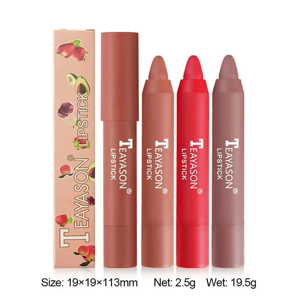 3PCS/set Velvet Matte Lipstick Pen Cosmetics Waterproof Lasting Nude Crayon Lipsticks Non Sticky Brown Lip Liner Pencil Makeup - KIMLUD