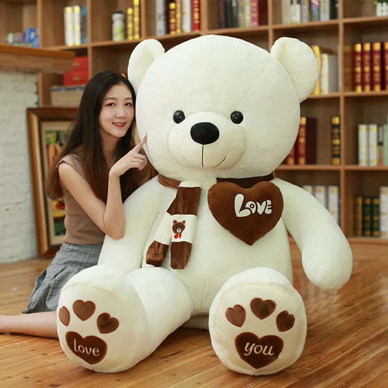 KIMLUD, 4 Colors High Quality 80/100CM Teddy Bear With Scarf Stuffed Animals Bear Plush Toys Teddy Bear Doll Lovers Birthday Baby Gift, KIMLUD Womens ClothesKIMLUD, 4 Colors High Quality 80/100CM Teddy Bear With Scarf Stuffed Animals Bear Plush Toys Teddy Bear Doll Lovers Birthday Baby Gift, 80cm / White, KIMLUD APPAREL - Womens Clothes