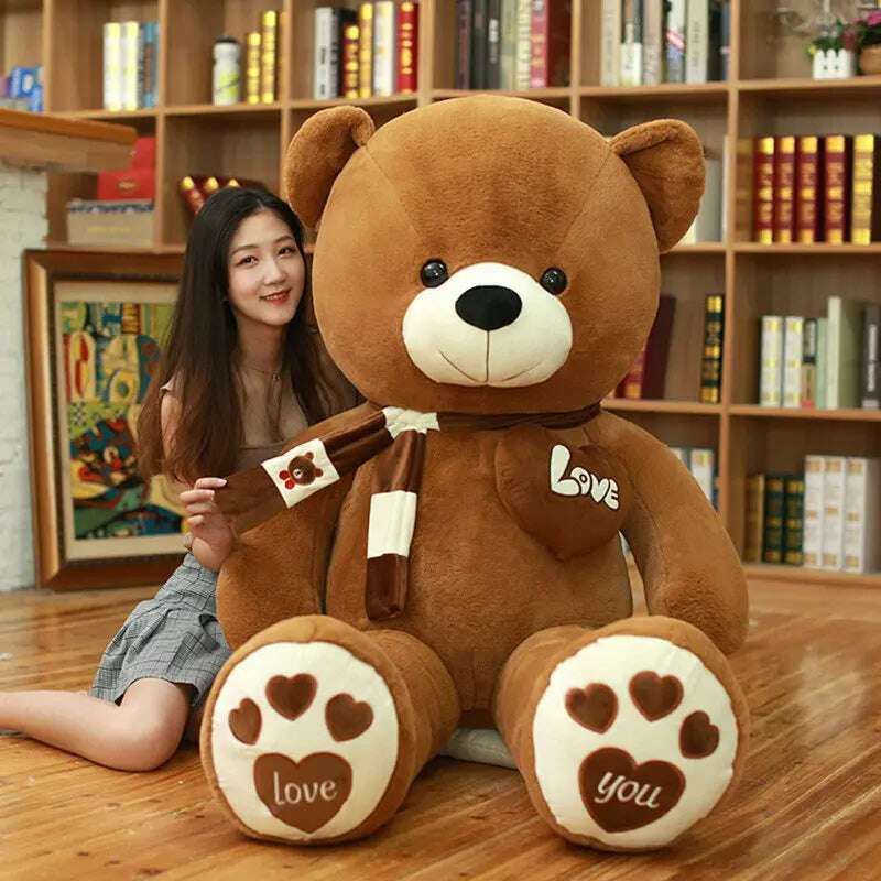 KIMLUD, 4 Colors High Quality 80/100CM Teddy Bear With Scarf Stuffed Animals Bear Plush Toys Teddy Bear Doll Lovers Birthday Baby Gift, KIMLUD Womens ClothesKIMLUD, 4 Colors High Quality 80/100CM Teddy Bear With Scarf Stuffed Animals Bear Plush Toys Teddy Bear Doll Lovers Birthday Baby Gift, 80cm / Dark brown, KIMLUD APPAREL - Womens Clothes