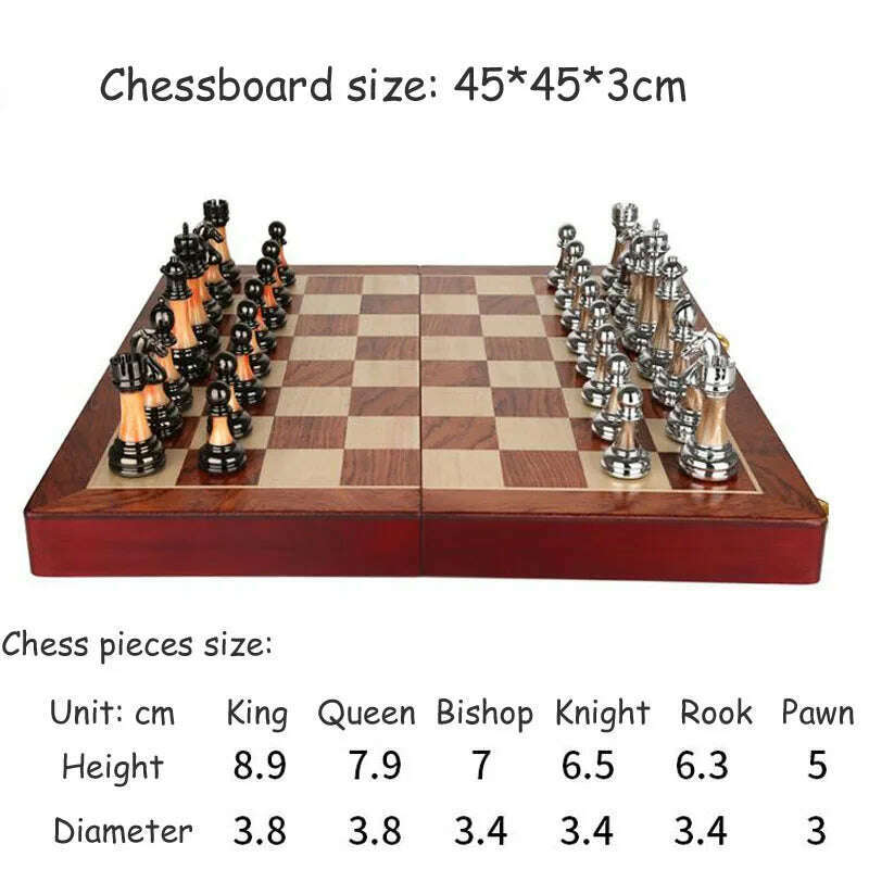 KIMLUD, 45CM Wooden Chess Set Luxury Metal Chess Figures Professional Folding Family Classic Board Games Chess Home Ornaments Collection, KIMLUD Womens Clothes