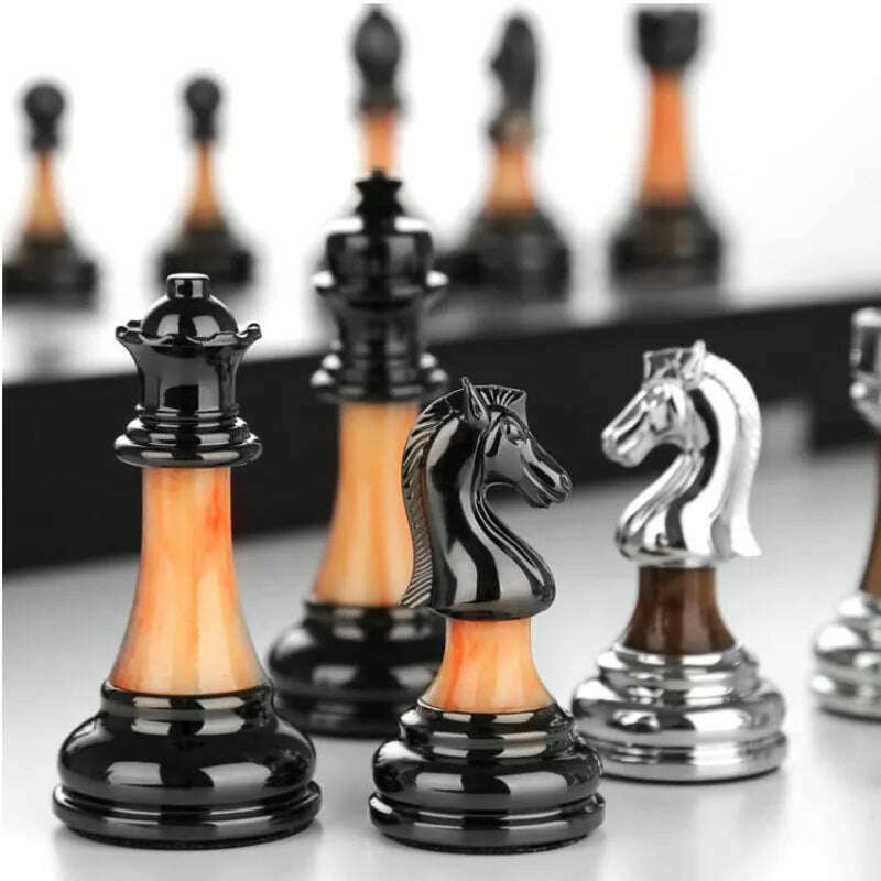 KIMLUD, 45CM Wooden Chess Set Luxury Metal Chess Figures Professional Folding Family Classic Board Games Chess Home Ornaments Collection, KIMLUD Womens Clothes
