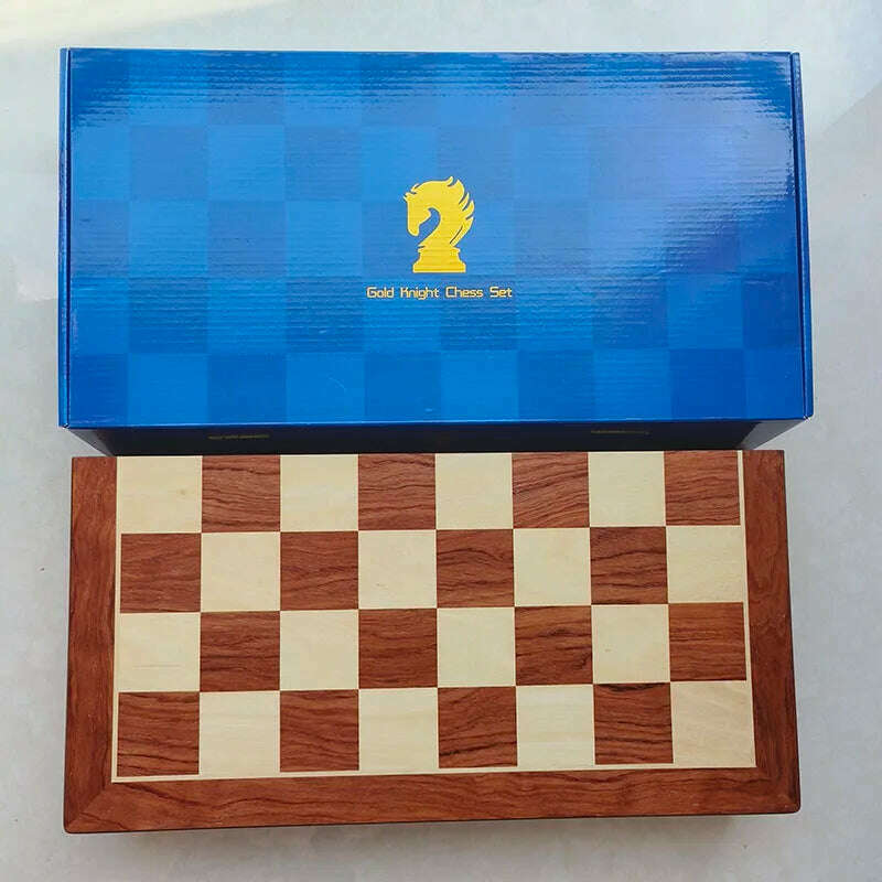 KIMLUD, 45CM Wooden Chess Set Luxury Metal Chess Figures Professional Folding Family Classic Board Games Chess Home Ornaments Collection, with box, KIMLUD Womens Clothes