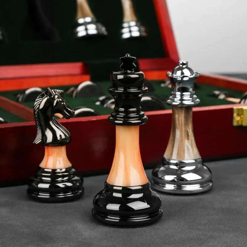 KIMLUD, 45CM Wooden Chess Set Luxury Metal Chess Figures Professional Folding Family Classic Board Games Chess Home Ornaments Collection, KIMLUD Womens Clothes