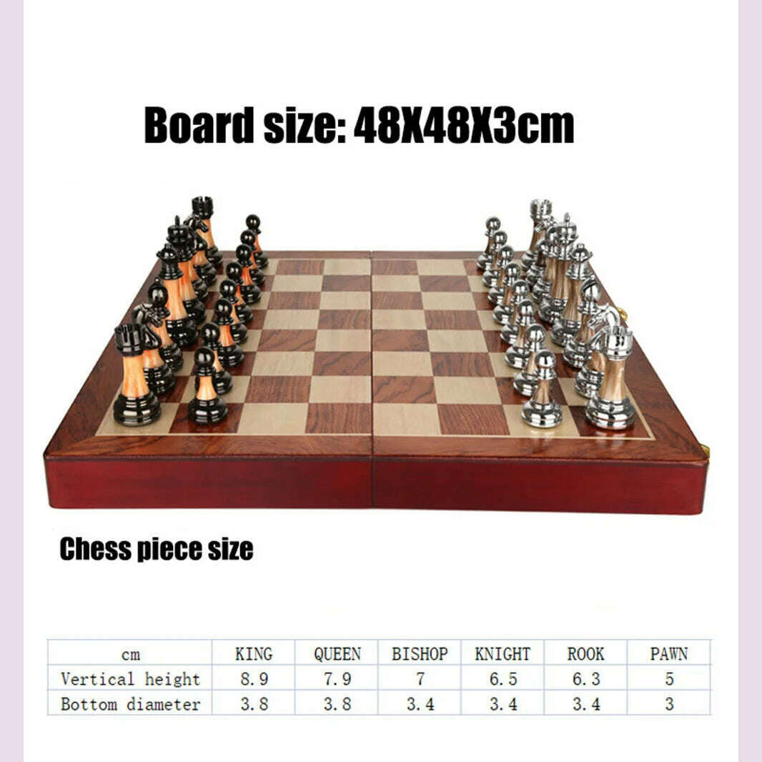 45X45X3cm Luxury Metal Retro European Decoration Sets Wooden Chess Figures Family Classic Solid Folding Checkerboard Professiona - KIMLUD