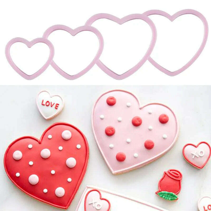 4Pcs Cookie Cutter Heart Shape Biscuit Maker Pastry Cutter Plastic Baking Mold Fondant Sugar Craft Mold Bakeware Cake Decorating - KIMLUD