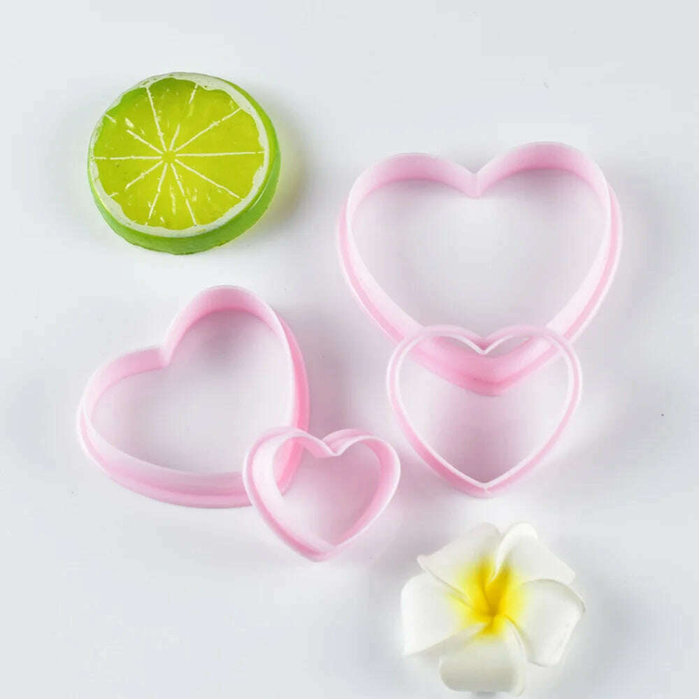 4Pcs Cookie Cutter Heart Shape Biscuit Maker Pastry Cutter Plastic Baking Mold Fondant Sugar Craft Mold Bakeware Cake Decorating - KIMLUD