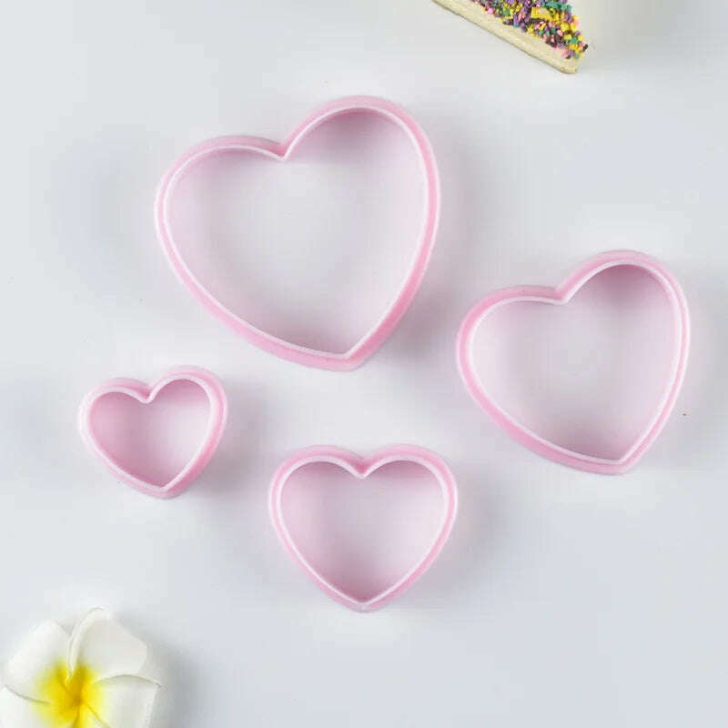 4Pcs Cookie Cutter Heart Shape Biscuit Maker Pastry Cutter Plastic Baking Mold Fondant Sugar Craft Mold Bakeware Cake Decorating - KIMLUD