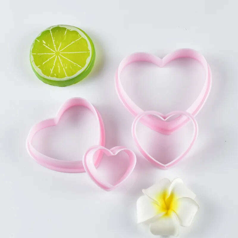 4Pcs Cookie Cutter Heart Shape Biscuit Maker Pastry Cutter Plastic Baking Mold Fondant Sugar Craft Mold Bakeware Cake Decorating - KIMLUD