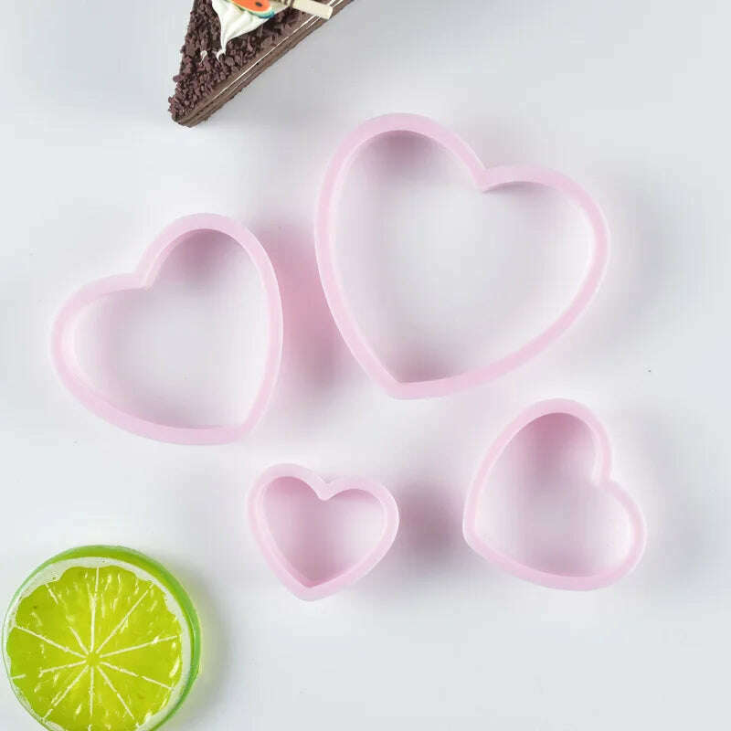 4Pcs Cookie Cutter Heart Shape Biscuit Maker Pastry Cutter Plastic Baking Mold Fondant Sugar Craft Mold Bakeware Cake Decorating - KIMLUD