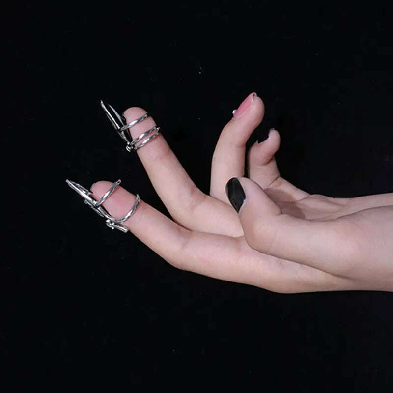 4Pcs/Set CyberPunk Metal Chain Alien Lava Zircon Decorate Nail Ring for Women Cool Girl Party Personality Y2K Jewelry HUANZHI - KIMLUD