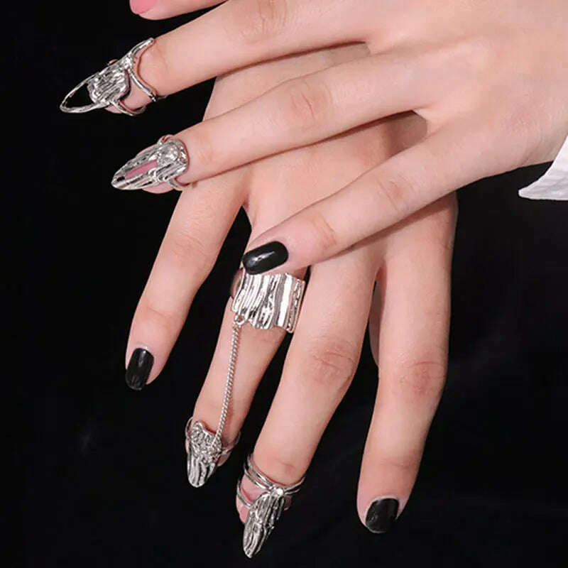 4Pcs/Set CyberPunk Metal Chain Alien Lava Zircon Decorate Nail Ring for Women Cool Girl Party Personality Y2K Jewelry HUANZHI - KIMLUD