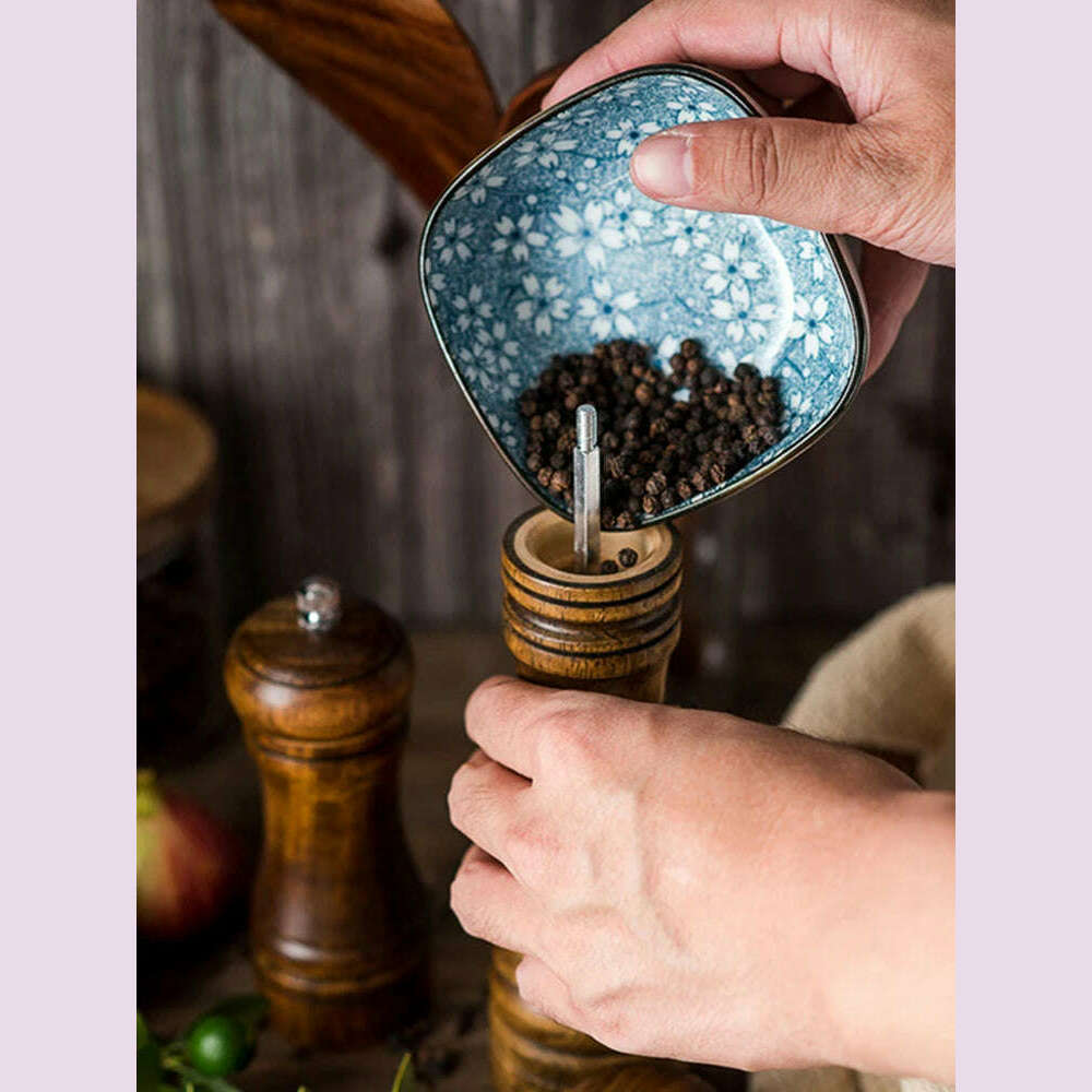 5" 8" 10" Salt and Pepper Grinder, Solid Wood Spice Pepper Mill with Strong Adjustable Ceramic Grinder Kitchen Cooking Tools - KIMLUD