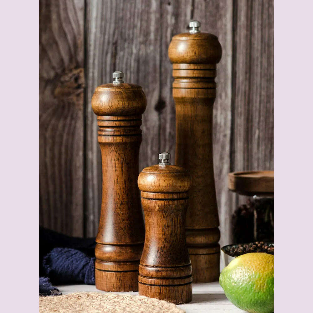 5" 8" 10" Salt and Pepper Grinder, Solid Wood Spice Pepper Mill with Strong Adjustable Ceramic Grinder Kitchen Cooking Tools - KIMLUD