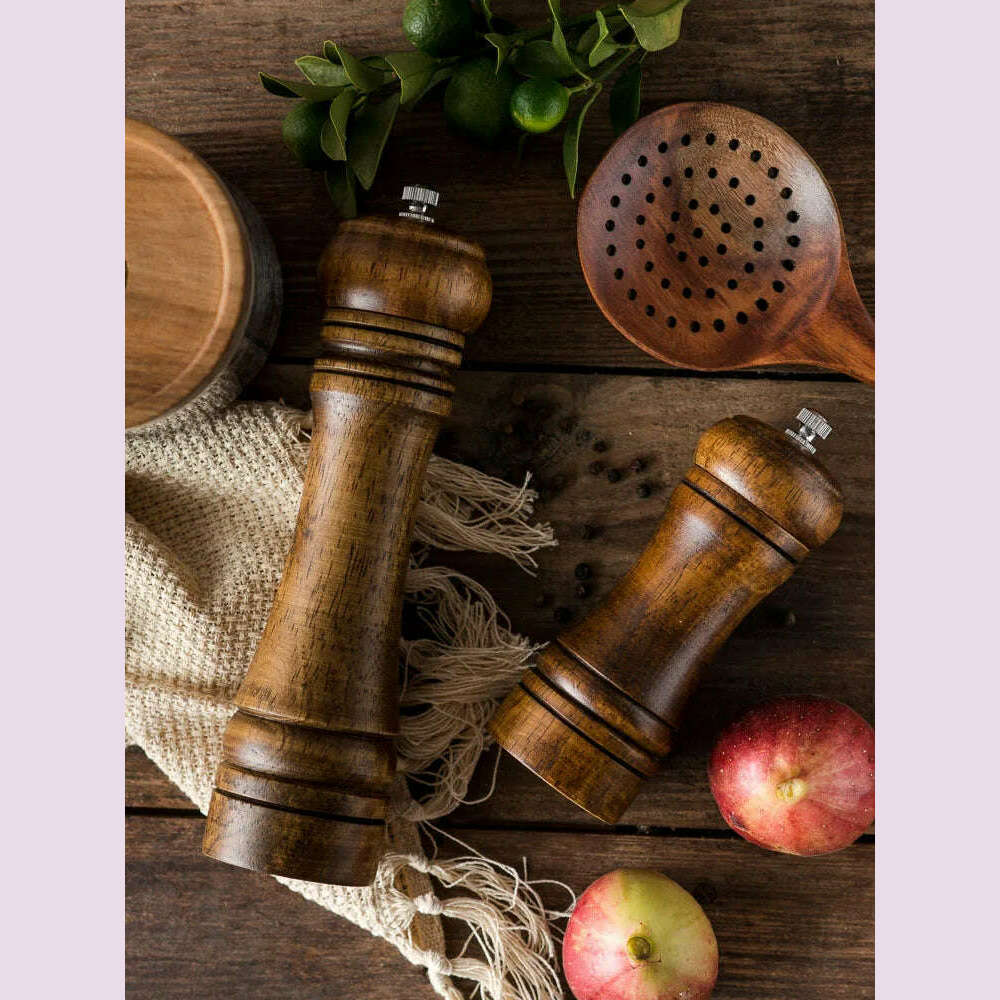 5" 8" 10" Salt and Pepper Grinder, Solid Wood Spice Pepper Mill with Strong Adjustable Ceramic Grinder Kitchen Cooking Tools - KIMLUD