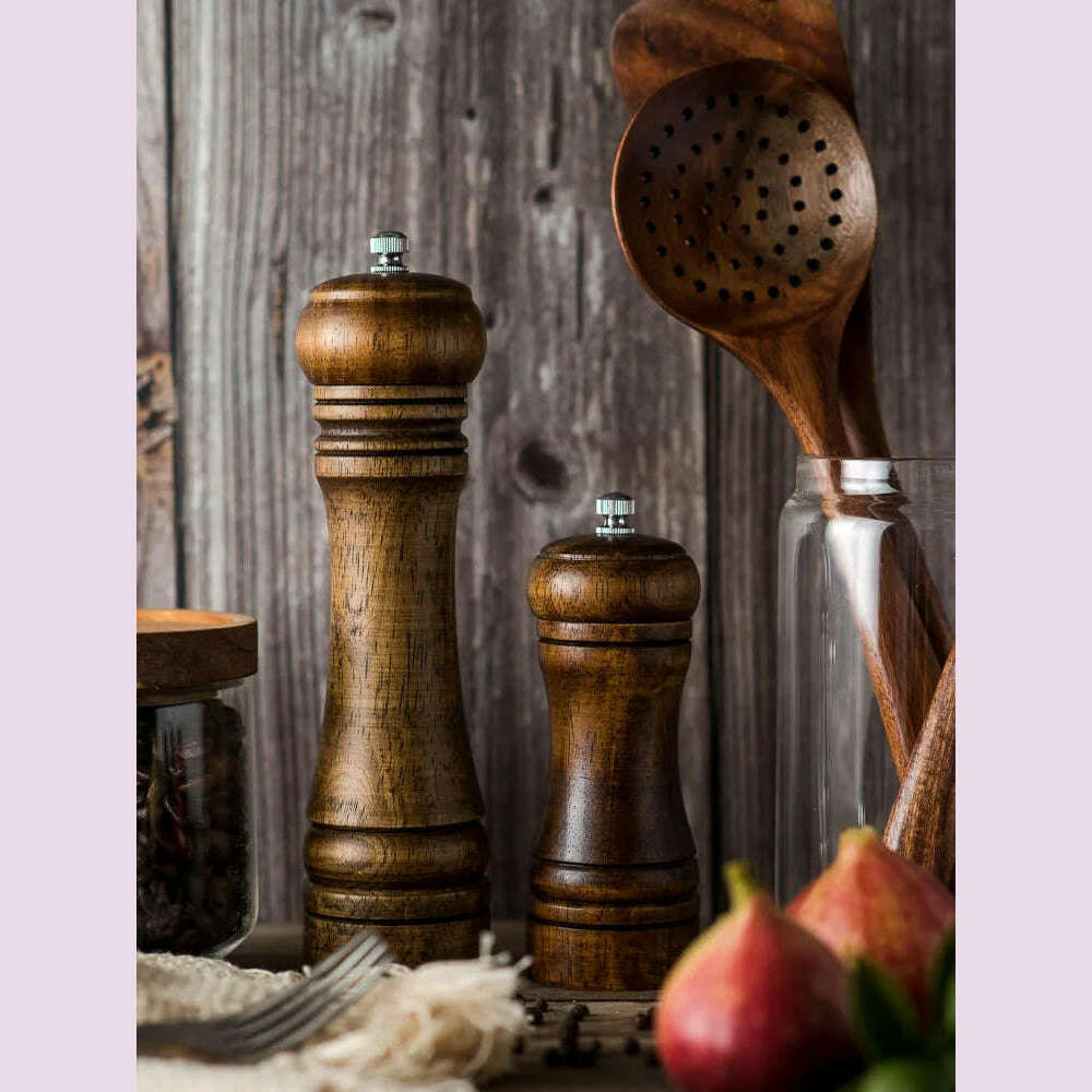 5" 8" 10" Salt and Pepper Grinder, Solid Wood Spice Pepper Mill with Strong Adjustable Ceramic Grinder Kitchen Cooking Tools - KIMLUD