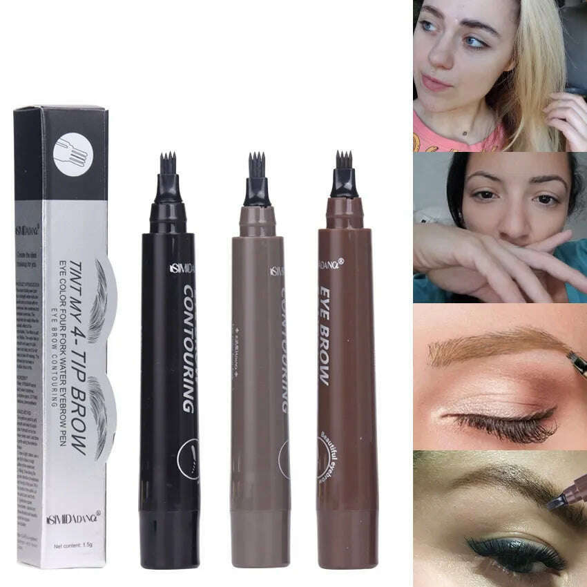 KIMLUD, 5 Colors Eyebrow Pen Waterproof 4 Fork Tip Eyebrow Tattoo Pencil Cosmetic Long Lasting Natural Dark Brown Liquid Eye Brow Pencil, KIMLUD Womens Clothes