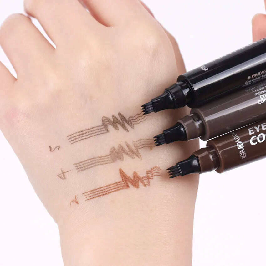 KIMLUD, 5 Colors Eyebrow Pen Waterproof 4 Fork Tip Eyebrow Tattoo Pencil Cosmetic Long Lasting Natural Dark Brown Liquid Eye Brow Pencil, KIMLUD Womens Clothes