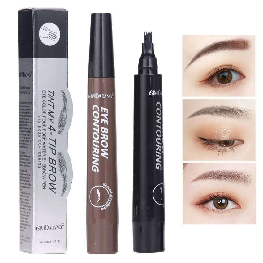 KIMLUD, 5 Colors Eyebrow Pen Waterproof 4 Fork Tip Eyebrow Tattoo Pencil Cosmetic Long Lasting Natural Dark Brown Liquid Eye Brow Pencil, KIMLUD Womens Clothes