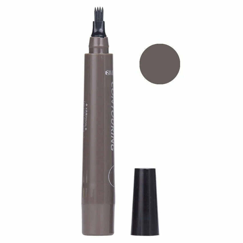 KIMLUD, 5 Colors Eyebrow Pen Waterproof 4 Fork Tip Eyebrow Tattoo Pencil Cosmetic Long Lasting Natural Dark Brown Liquid Eye Brow Pencil, Gray Brown, KIMLUD Womens Clothes