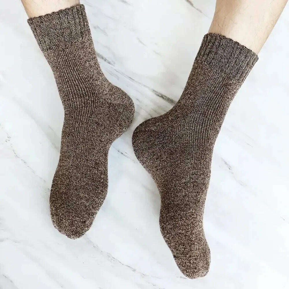 5 Pairs Men's Retro Solid Color Casual Wool Socks Winter Warm Mid Length Sock Ultra Thick Harajuku Men Antifreeze Cashmere Socks - KIMLUD