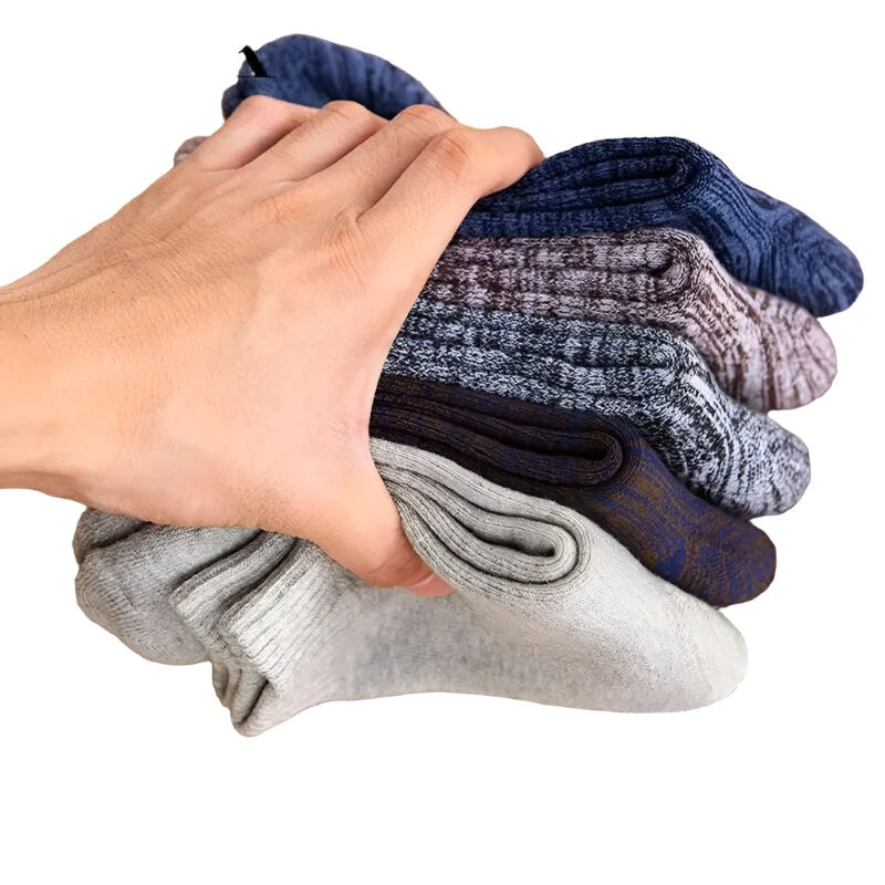 5 Pairs Solid Color Wool Socks Men Business Casual Breathable Spring Winter Keep Warm Thicken Male Crew Socks Calcetines Hombre - KIMLUD