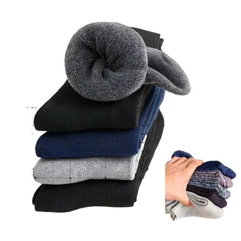 5 Pairs Solid Color Wool Socks Men Business Casual Breathable Spring Winter Keep Warm Thicken Male Crew Socks Calcetines Hombre - KIMLUD