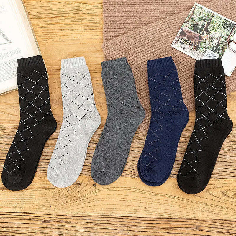 5 Pairs Solid Color Wool Socks Men Business Casual Breathable Spring Winter Keep Warm Thicken Male Crew Socks Calcetines Hombre - KIMLUD