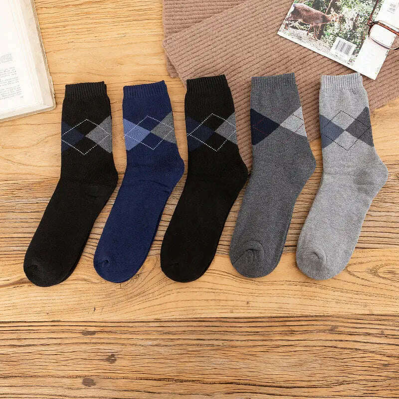 5 Pairs Solid Color Wool Socks Men Business Casual Breathable Spring Winter Keep Warm Thicken Male Crew Socks Calcetines Hombre - KIMLUD