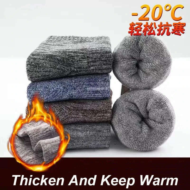 5 Pairs/Lot Men's Winter Thickened Socks High Quality Medium Tube Plush Warm Terry Socks Solid Color Deodorant Soft Towel Socks - KIMLUD