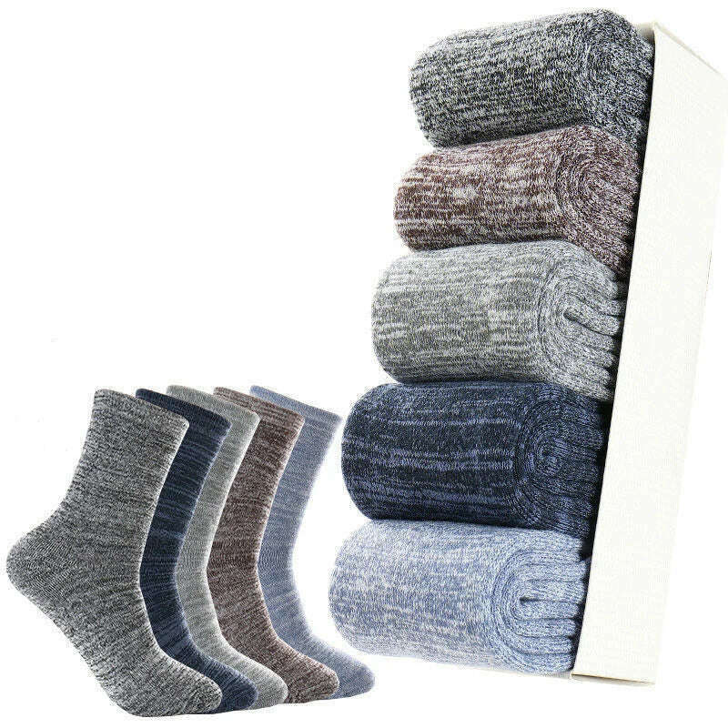 5 Pairs/Lot Men's Winter Thickened Socks High Quality Medium Tube Plush Warm Terry Socks Solid Color Deodorant Soft Towel Socks - KIMLUD