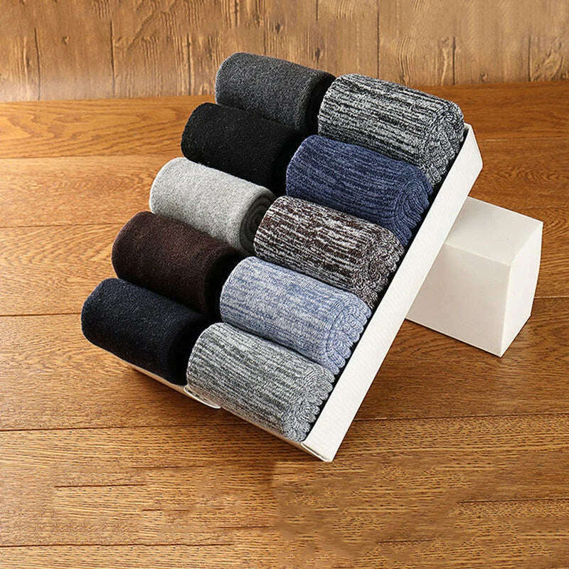 5 Pairs/Lot Men's Winter Thickened Socks High Quality Medium Tube Plush Warm Terry Socks Solid Color Deodorant Soft Towel Socks - KIMLUD