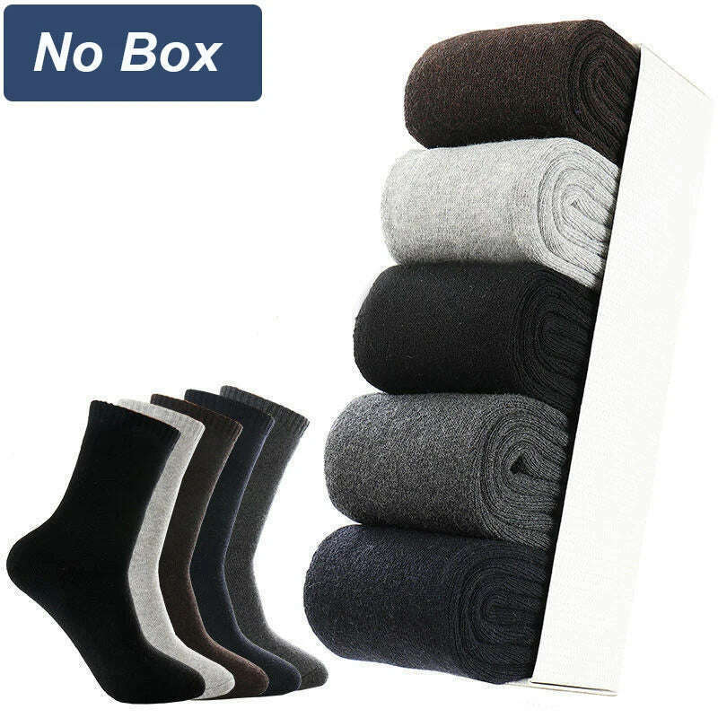 5 Pairs/Lot Men's Winter Thickened Socks High Quality Medium Tube Plush Warm Terry Socks Solid Color Deodorant Soft Towel Socks - KIMLUD