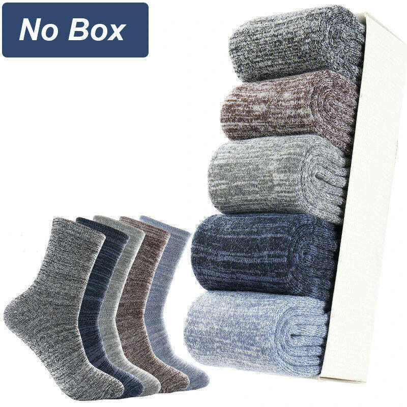 5 Pairs/Lot Men's Winter Thickened Socks High Quality Medium Tube Plush Warm Terry Socks Solid Color Deodorant Soft Towel Socks - KIMLUD