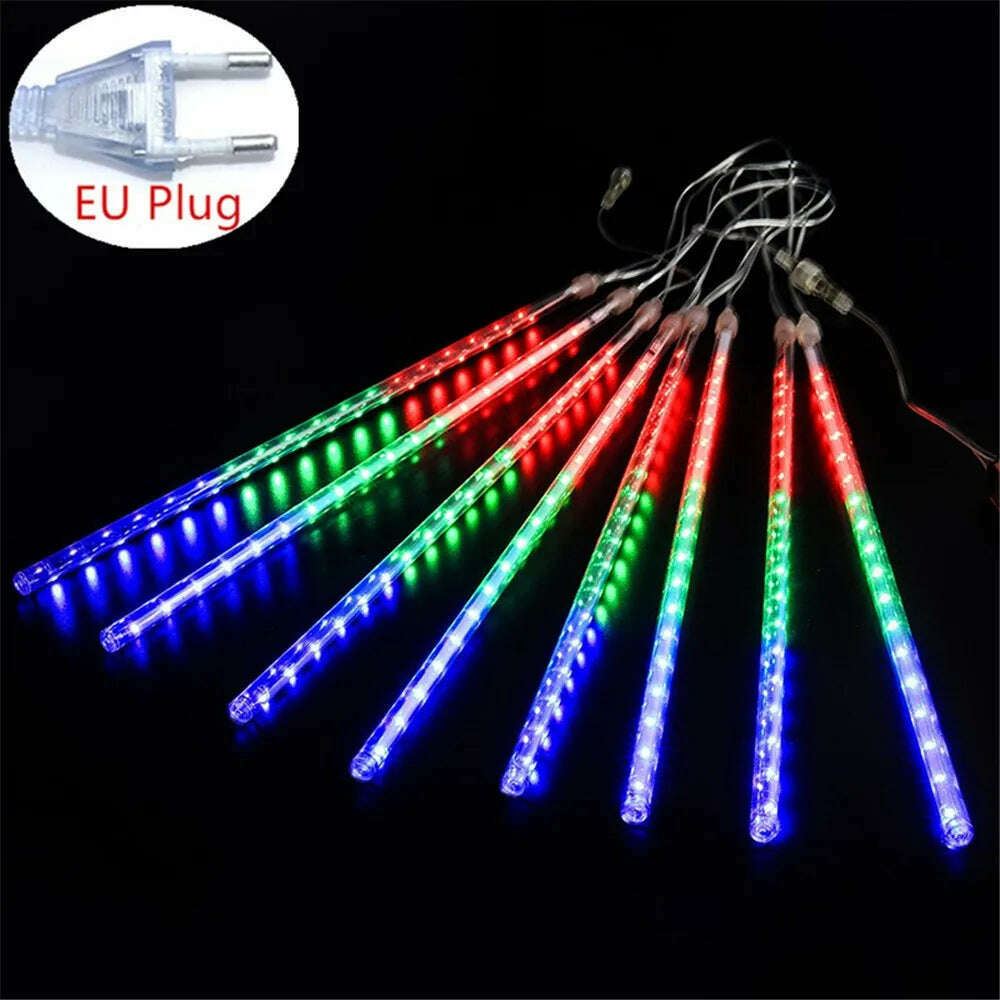 50/30cm EU Plug LED Meteor Shower Rain Lights Falling Raindrop Fairy String Light for Christmas Holiday Party Patio Decor - KIMLUD