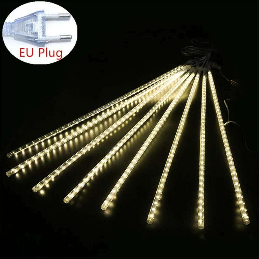 50/30cm EU Plug LED Meteor Shower Rain Lights Falling Raindrop Fairy String Light for Christmas Holiday Party Patio Decor - KIMLUD