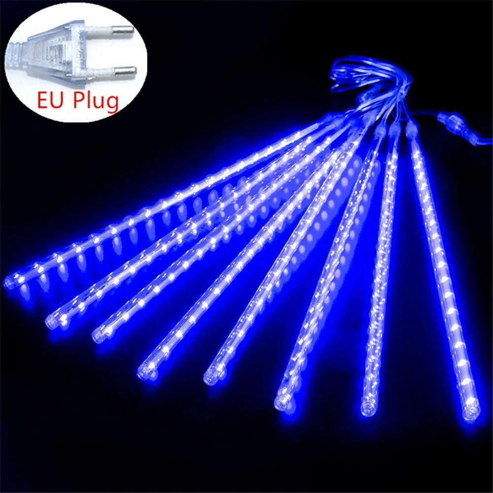 50/30cm EU Plug LED Meteor Shower Rain Lights Falling Raindrop Fairy String Light for Christmas Holiday Party Patio Decor - KIMLUD