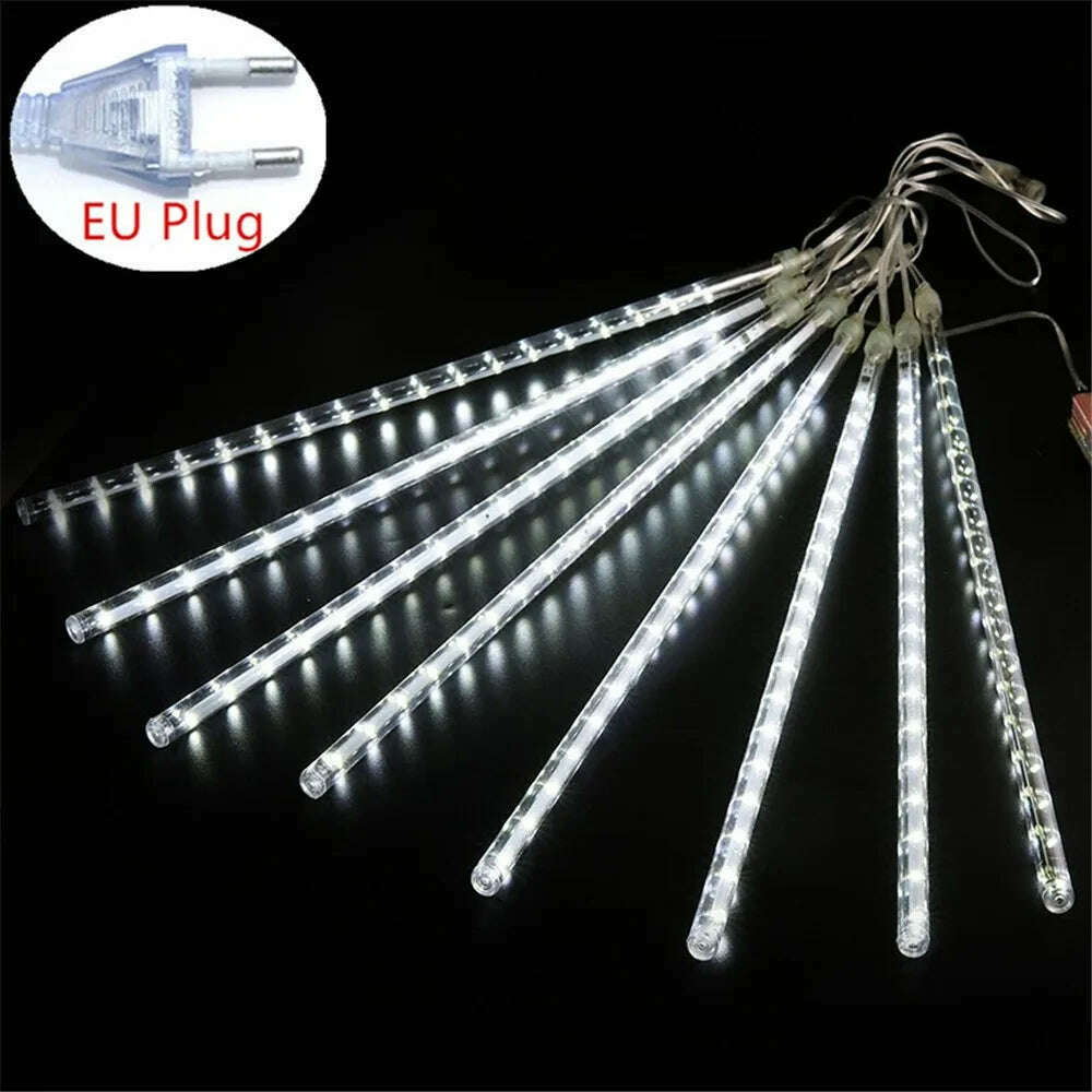50/30cm EU Plug LED Meteor Shower Rain Lights Falling Raindrop Fairy String Light for Christmas Holiday Party Patio Decor - KIMLUD