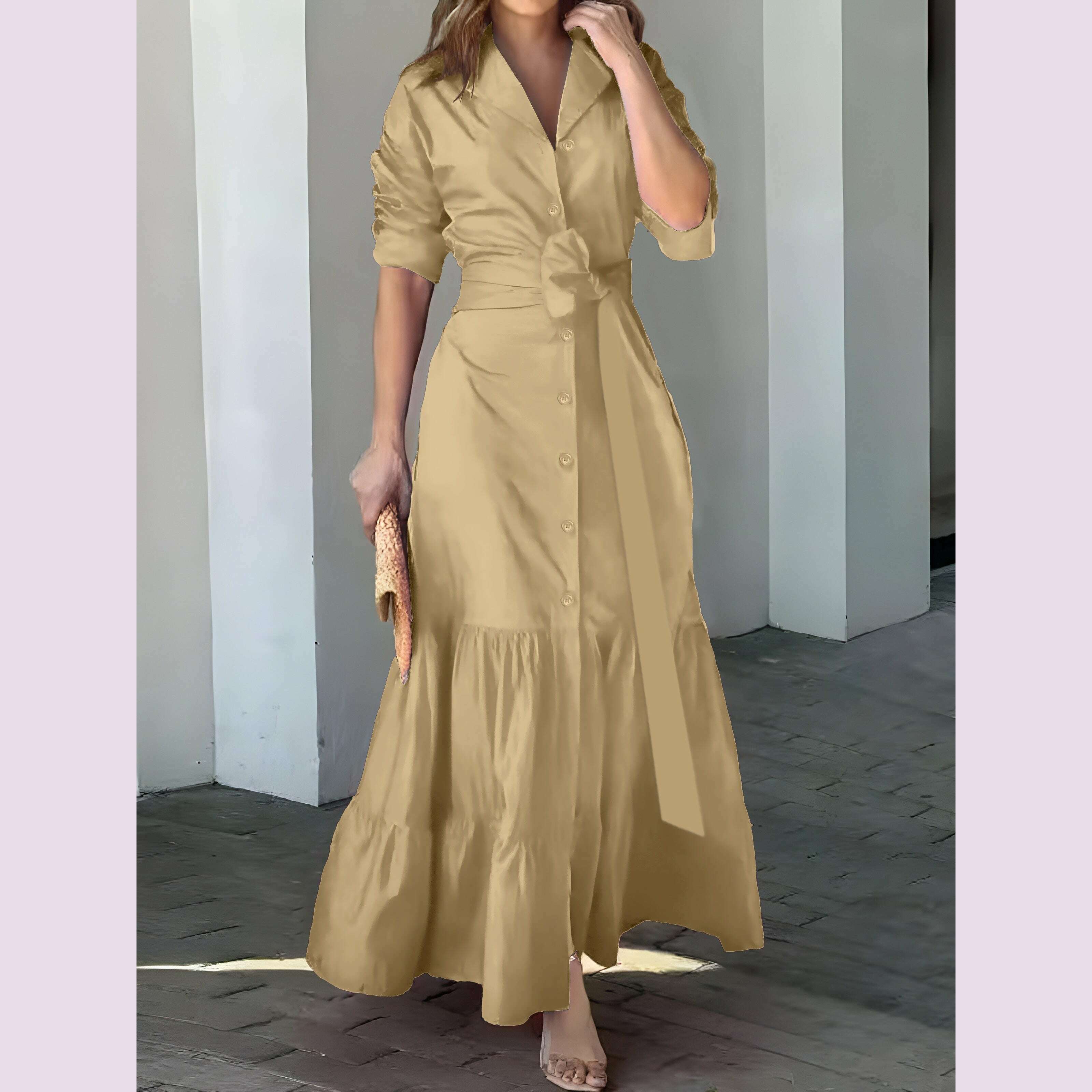 stunning-ruffled-maxi-dress---solid-button-front-belted-waist-elegant-ruched-sleeve-flowy-design-womens-clothing-for-special-occasionskimlud-womens-fashion-34625580