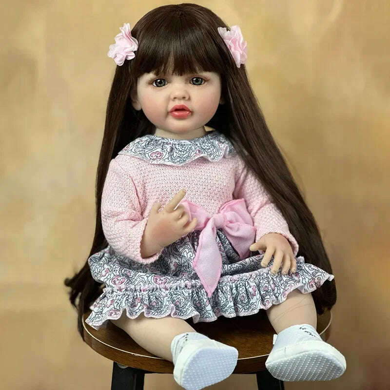 KIMLUD, 55cm Beautiful Imitation Baby Silicone Doll Full Body Silicone Cleanable Doll Rebirth Doll Girl Toy Real Looking Baby Dolls, Brown, KIMLUD Womens Clothes