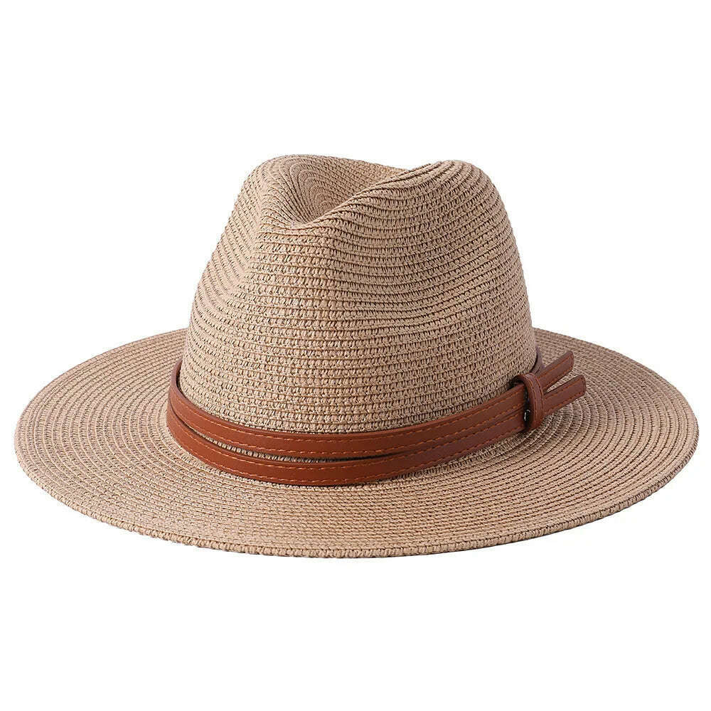 56-58-60CM Panama Hats Women Summer Wide Brim Sun Hat Beach Hat Men Fashion Straw Hat UPF UV Protection Fedoras Cap for Travel - KIMLUD