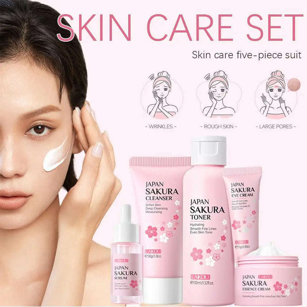 KIMLUD, 5/6pcs Sakura Skin Care Sets Face Cream Serum Toner Facial Cleanser Sunscreen Eye Cream Face Skin Care Products, KIMLUD Womens Clothes